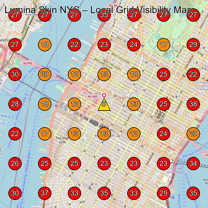 Lumina Skin NYC GeoGrid visibility map for Skin Care Clinic in New York